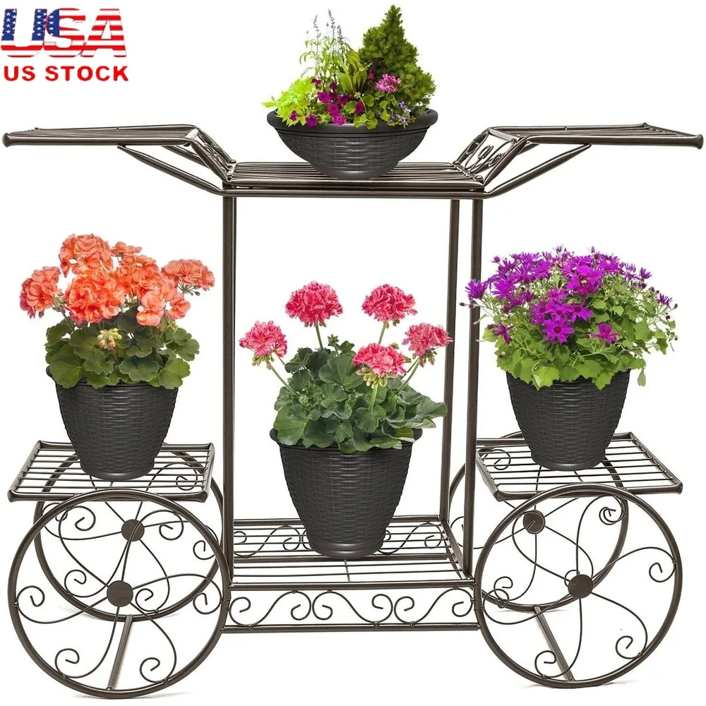 

6-Tier Tricycle Plant Stand Indoor Outdoor Bronze Metal Holder Decorative Parisian Style Home Garden Patio Display