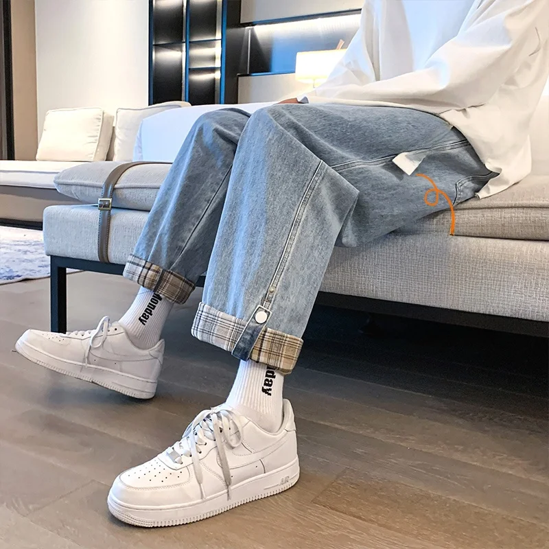 

Oversize Straight Leg Jeans Men's Autumn Winter Thin Wide Leg Loose American Sle Jeans Trendy High Street Brand Youth Faion