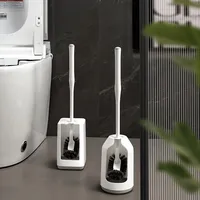 1pc Toilet Brush Set with Holder Ergonomic Long Handle Deep Cleaning Toilet Brush Quick Assembly Ventilated Base Bathroom Tool