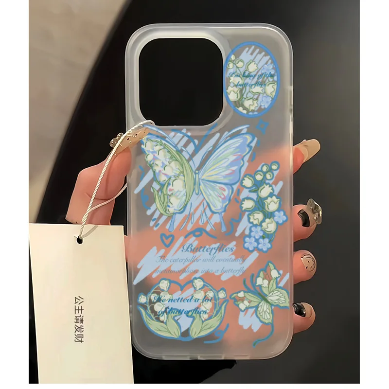 Linglan-funda de teléfono a prueba de golpes para iPhone, carcasa moderna con diseño de flores y mariposas para modelos 15 Pro Max, 14 Plus, 13, 12, 11, XR, X, XS, 8 y 7