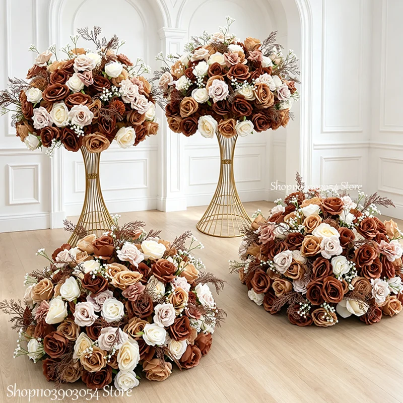 Dunkelbraunes Luxus-Rosen-Blumenarrangement, Tischdekoration, Kranz, Hochzeitstisch-Accessoires, Bühnen- und Wegdekoration, Blumenkugel, 30-90 cm – Detail 1