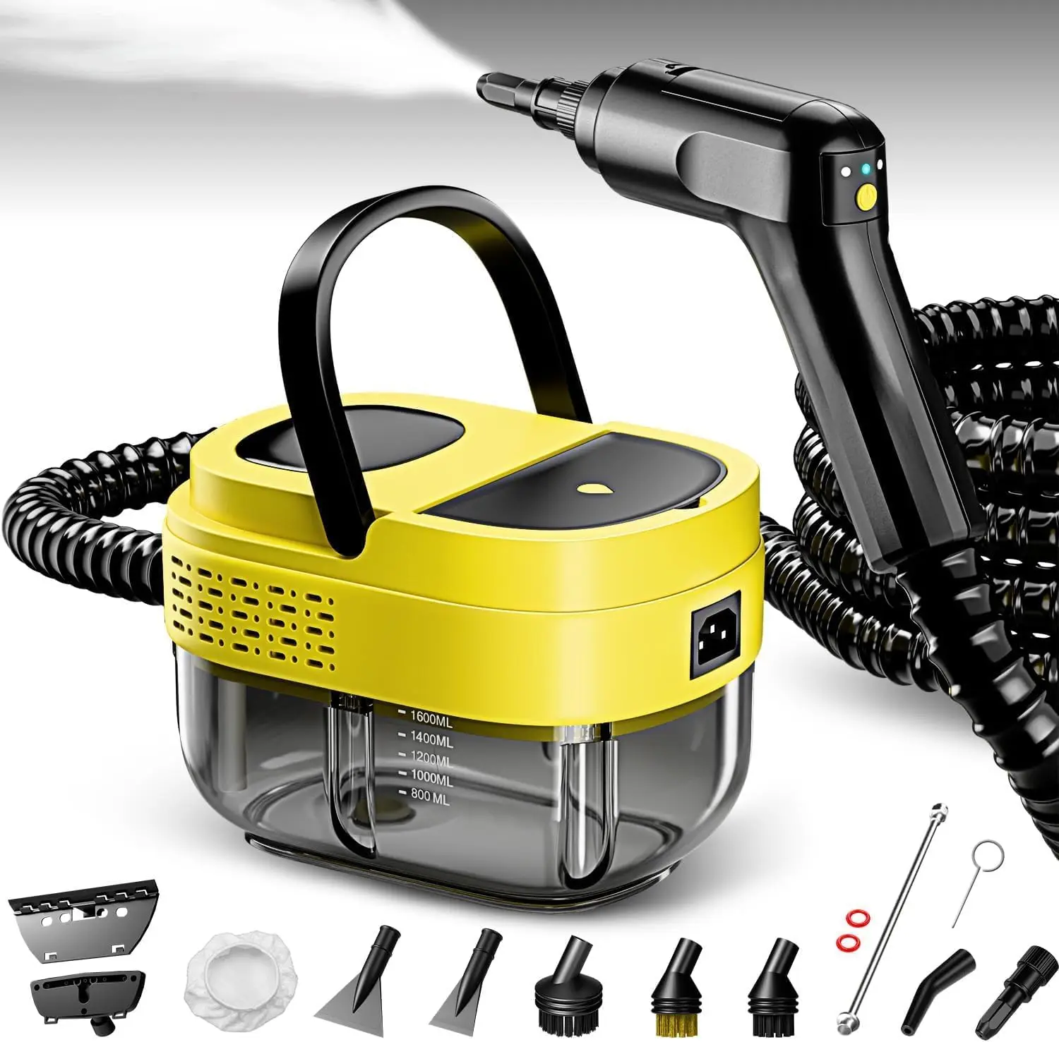 Portable Steam Cleaner with 15s Heat-Up, 1.6L Tank, Adjustable Handle for Home and Car Cleaning