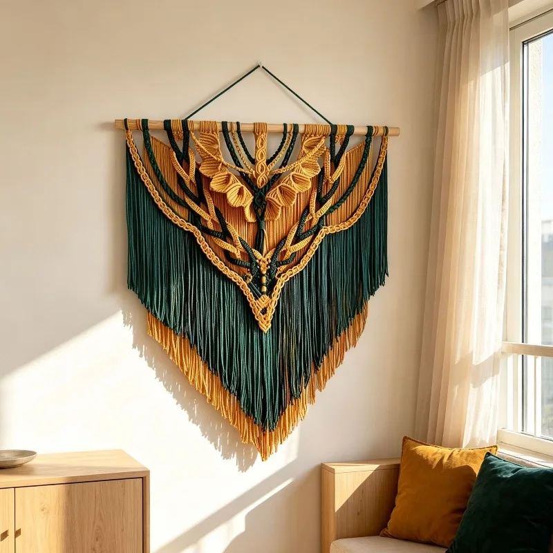 Hand-woven cotton rope wall decoration, changeable patterns, retro style popular decoration