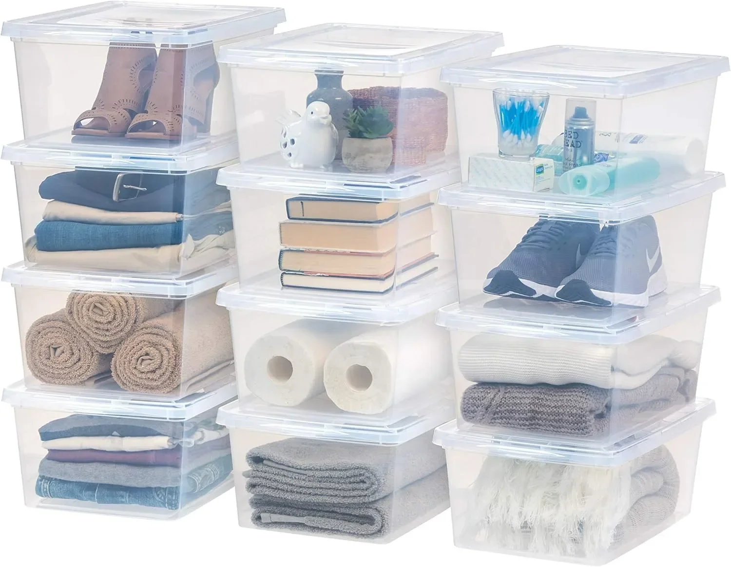 

17.5 Qt plastic stackable storage box with lock cover, 12 packs - transparent, nested box, toy school art supplies shoe box