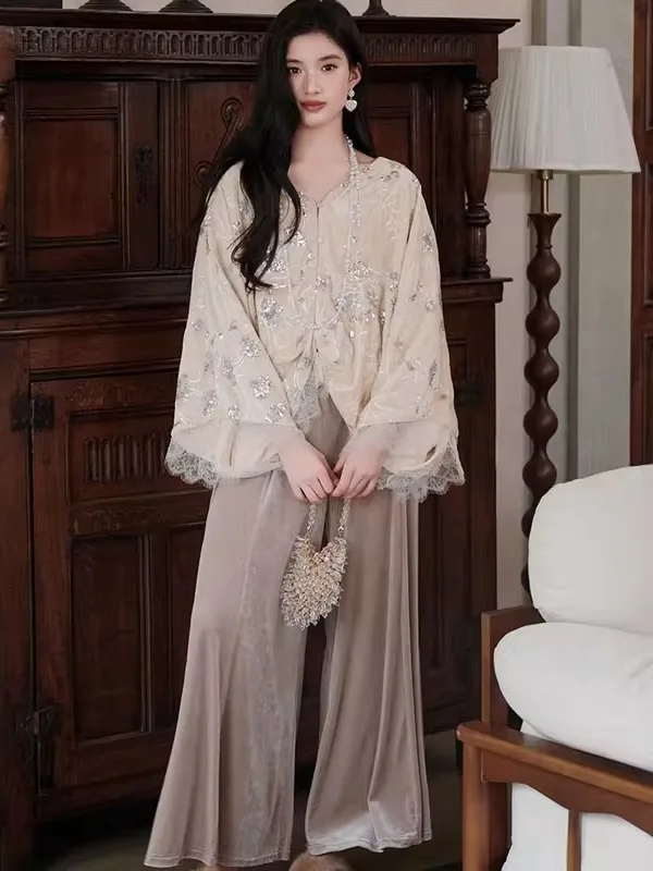 

Chic Spring Casual Wear Set New Chinese Style Loose Feelings Cool Tone Top And Pants Fashionable Two-Piece Women's Outfit