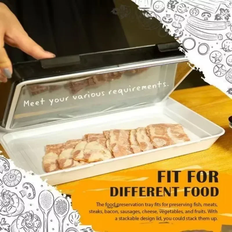 Environmentally Friendly Design-Reusable Food Preserving Tray Safety Plastic Food Refrigerator Storage Tray Stackable Food Tray