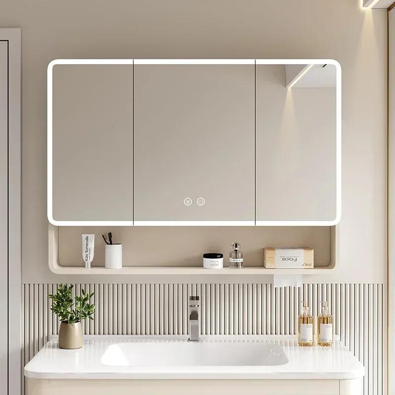 Simple Luxury Bathroom Cabinets Fillet Corner Smart Light Home Furniture Sanitation Bathroom Cabinets Locker Miroir De Salle