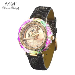 Princess Butterfly Fashion Women Quartz Wristwatches Rare Woman Smooth Sailing Colorful Diamond Leather Watch Original Brand