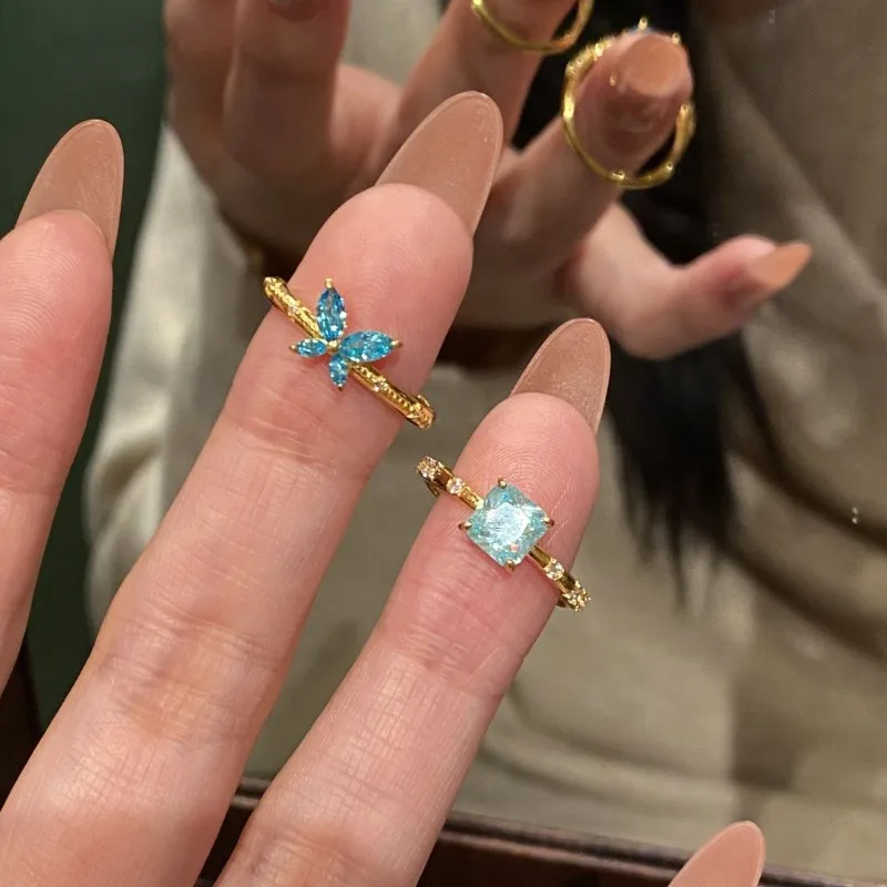 

Сияющая бабочка, модное легкое роскошное кольцо с синей бабочкой, женское ощущение холода, высококачественные нишевые дизайнерские кольца, ювелирные изделия