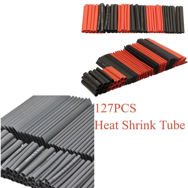 127pcs/lot Thermoresistant tube Shrink wrapping 2:1 Black heat shrink Sleeving set Wire Cable Polyolefin Wrap Tubing