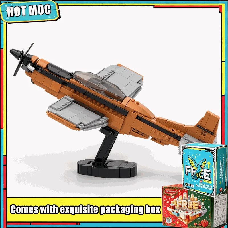 904PCS Classic Orange Propeller Trainer Aircraft MOC Model Custom Building Blocks DIY Assembly Air Series Flight Toy Gifts Set