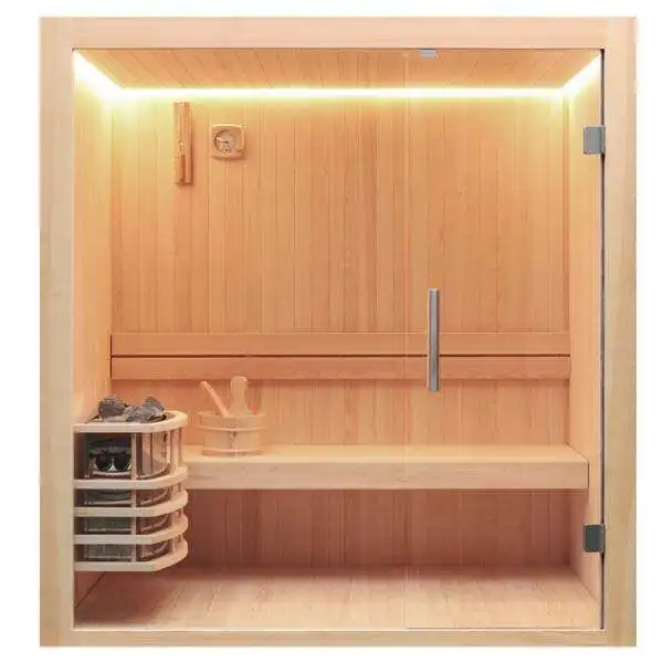 2 Person Sauna Room, Solid Wood Canadian Hemlock Indoor Sauna, Traditional Wet Steam Hot Rock Sauna for Home Use