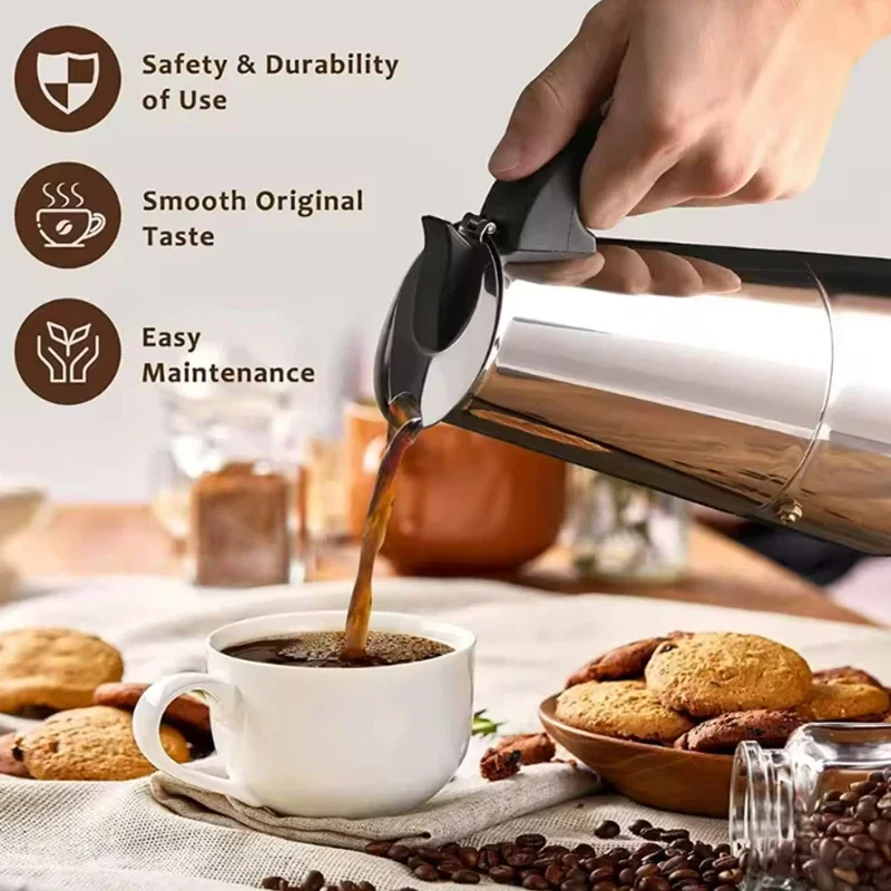 2/4/6/9/12 Cups Moka Pot Stainless Steel Mocha Espresso Coffee Machine Mocha Latte Pot Italian Coffee Maker for Kitchen Office