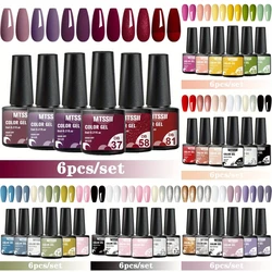 6 Stks/set Macaron Glitter Felle Gel Nagellak Set Semi-Permanente Lente Zomer Kleuren Serie Weken Uv Nail Art Gellak