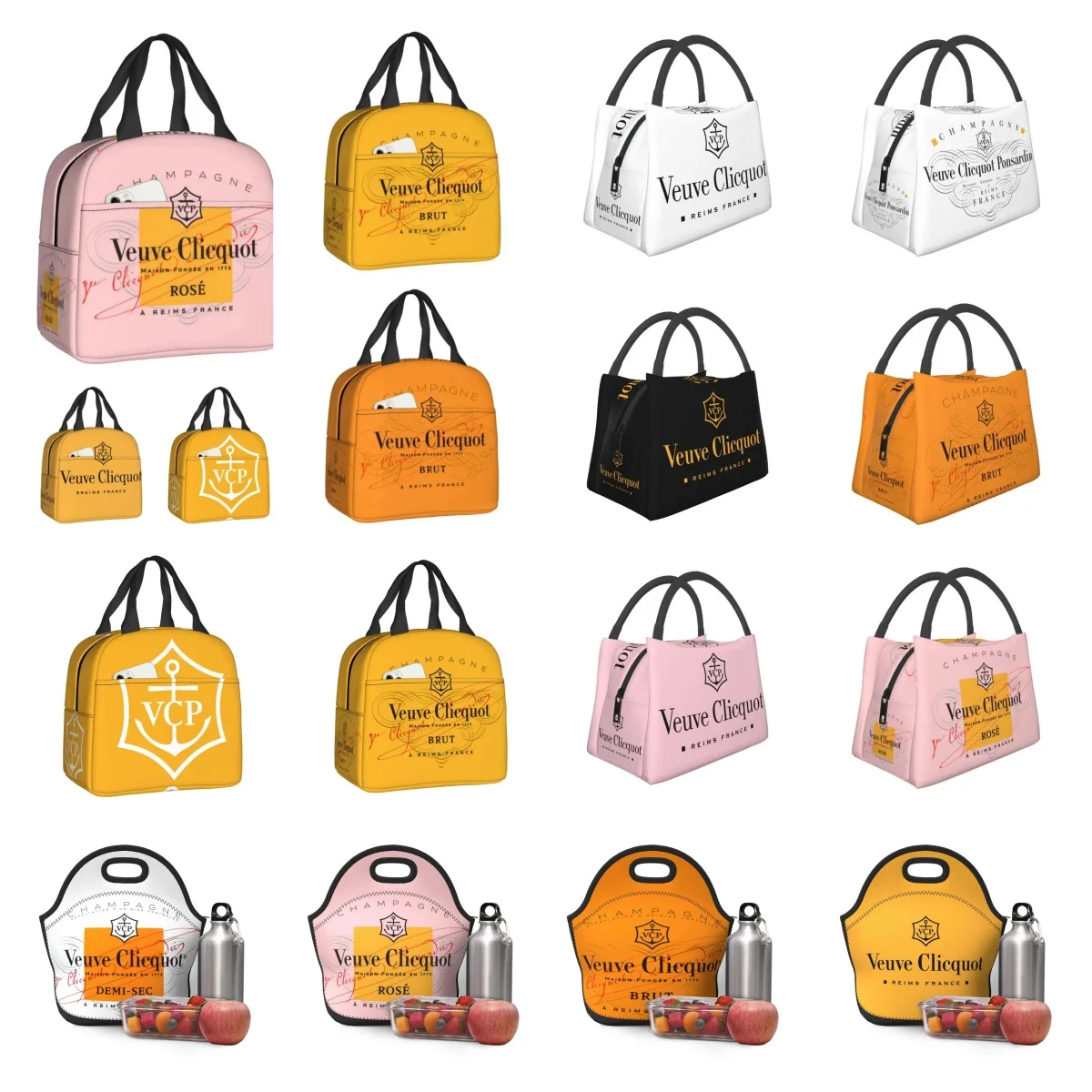 VCP Champagne Clicquots Insulated Lunch Bags for Outdoor Picnic Leakproof Cooler Thermal Lunch Box Women Kids