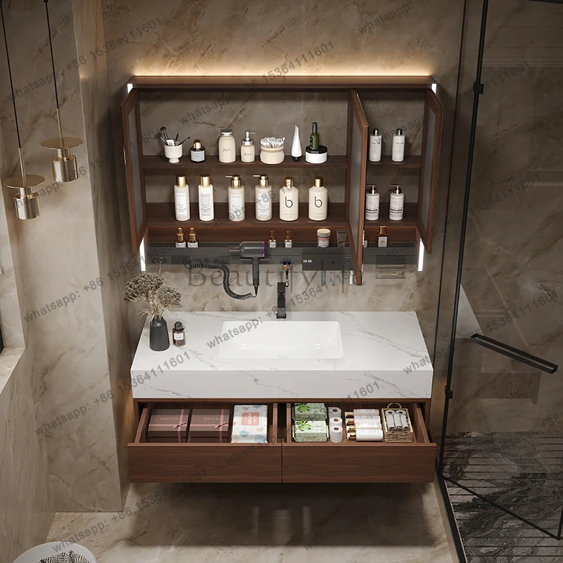 yj57 Bathroom Cabinet Small Mirror Space Saver Paper Skincare Bathroom Cabinet Wooden Gabinete Muebles Hotel Furniture