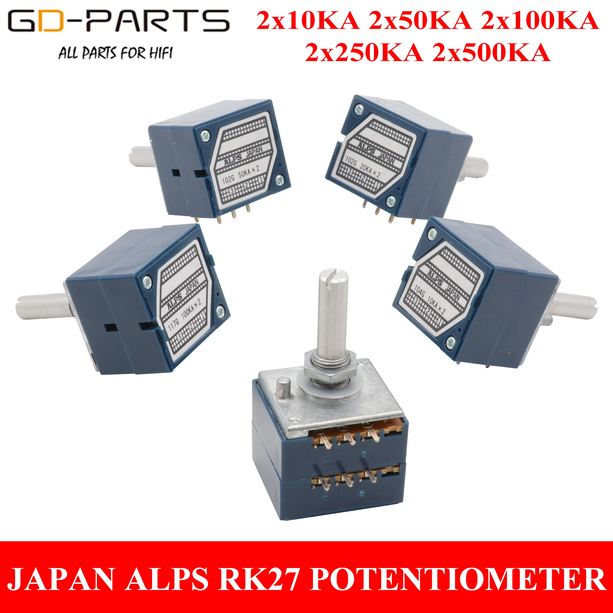 Stereo 10KA 20KA 50KA 100K 250K Japan ALPS RK27 Volume Potentiometer LOG POT Attenuator For Hifi Audio AMP DIY 6mm Round Shaft