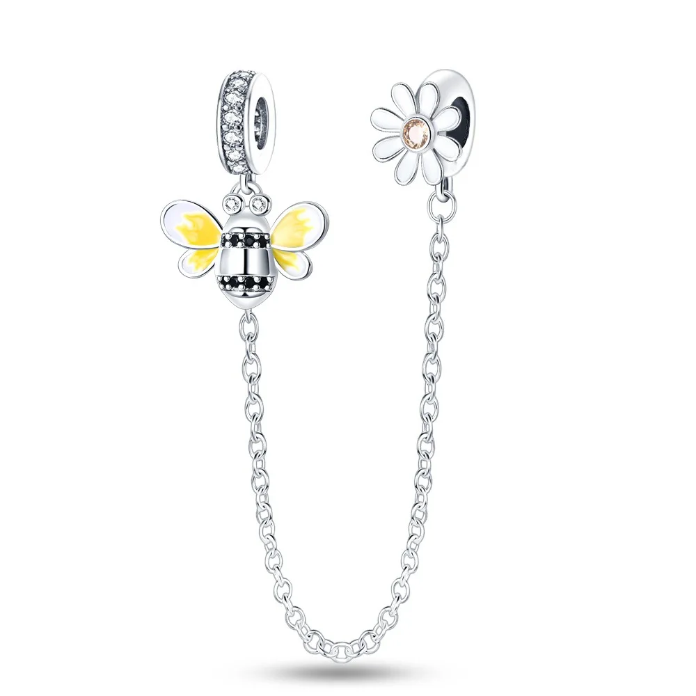 925 Sterling Silver Clover Ladybug Bee Butterfly Safety Chain Charm Fit Original Bracelet Pendants Dangle DIY Jewelry For Woman