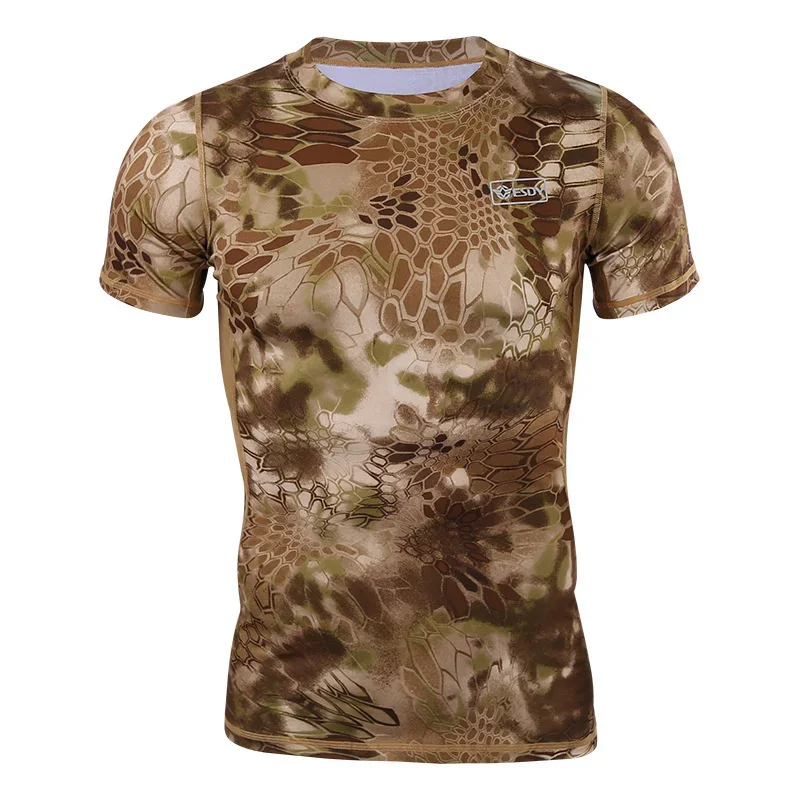 New Summer Python Camouflage Speed Coat Outdoor Climbing Camping Running Trainning Short Sleeve Cycling Fishing Male Shirt