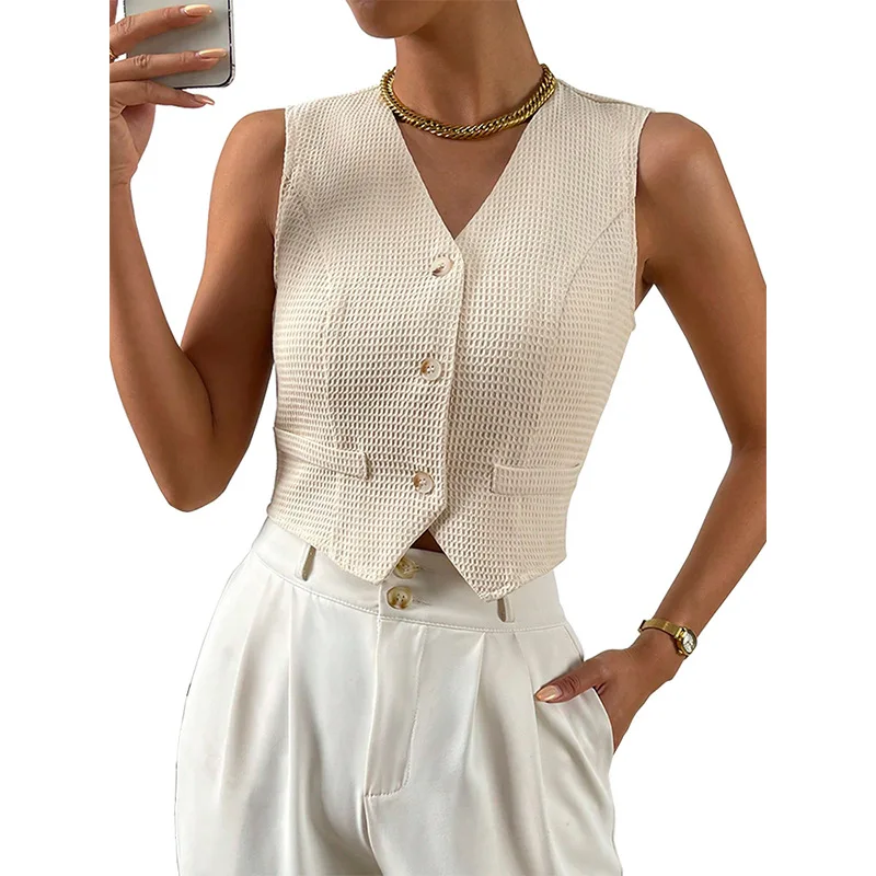 

Women's solid color tweed sleeveless jacket vest 2024 new V-neck small fragrant vest