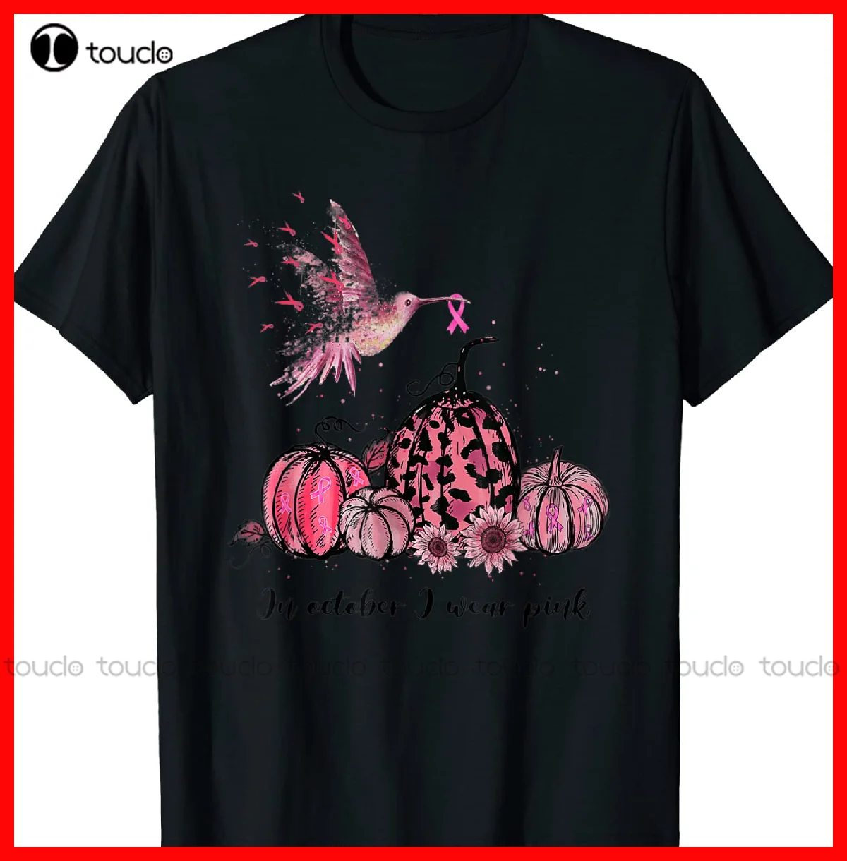 Breast Cancer Awareness In October We Wear Pink Hummingbird T-Shirt White Collar Shirt Women Custom Aldult Teen Unisex Xs-5Xl