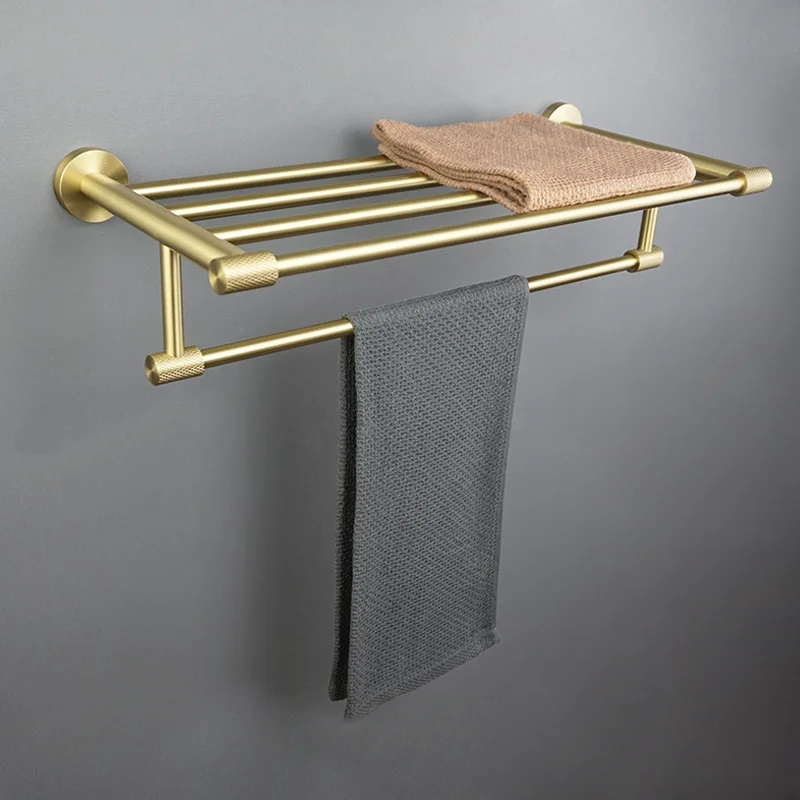 304 Stainless Steel Brushed Gold Knurled Bathroom Accessories Clothes Hook Paper Towel Holder Towel Hook Bath Towel Rack Kit