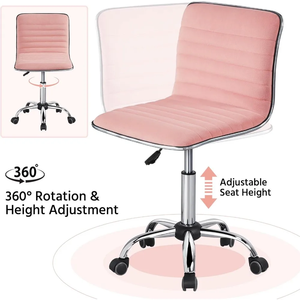 เก้าอี้ทำงาน Yaheetech 2 ตัว แบบมีพนักพิงต่ำ หุ้มกำมะหยี่ หมุนได้ ไม่มีที่วางแขน พร้อมพนักพิงหลังแบบมีร่อง รองรับหลังส่วนล่าง มีล้อ สีชมพูแอปริคอต