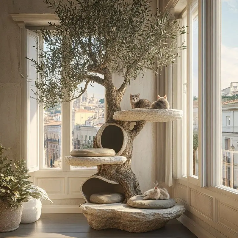 Simulation green plant large luxury cat climbing frame tree house landscape indoor hotel villa pet kennel