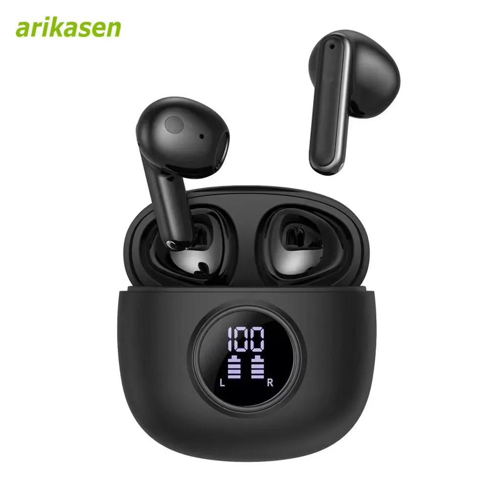 Wireless Earbud Bluetooth 5.3 Headphones Stereo Bass Ear Buds in-Ear Earphone with 4 ENC Mic LED Display Noise Cancelling Earbud