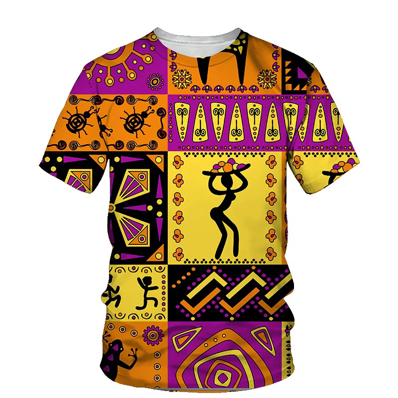 

Красочная Мужская футболка в африканском стиле, летняя футболка с круглым вырезом и коротким рукавом, Повседневная футболка, винтажная одежда с 3D-принтом Дашики