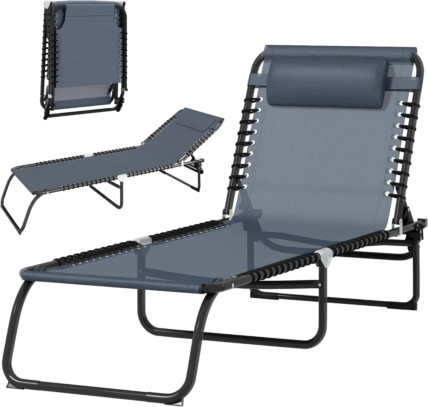

Folding Chaise Lounge Chair, 4-Position Reclining, Breathable Mesh, for Beach Poolside Yard, Gray