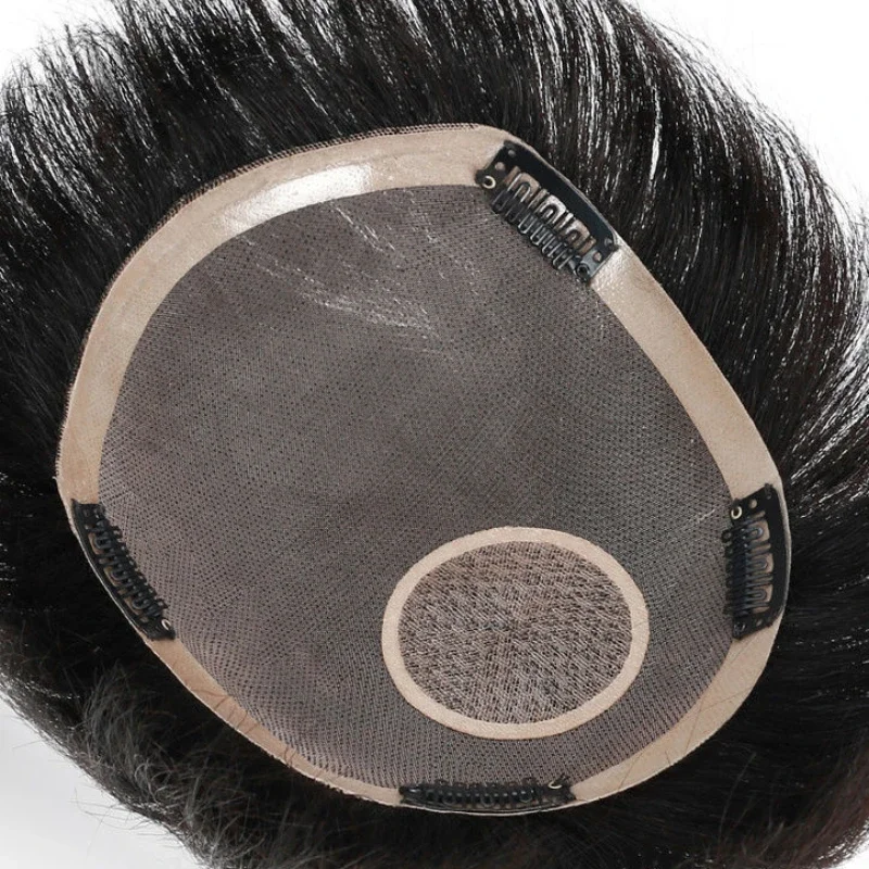 Machine Toupee for Men Swiss Lace  Human Hair Wigs Clips on Hair 100% Real Human Hair System Replacements Natural Color