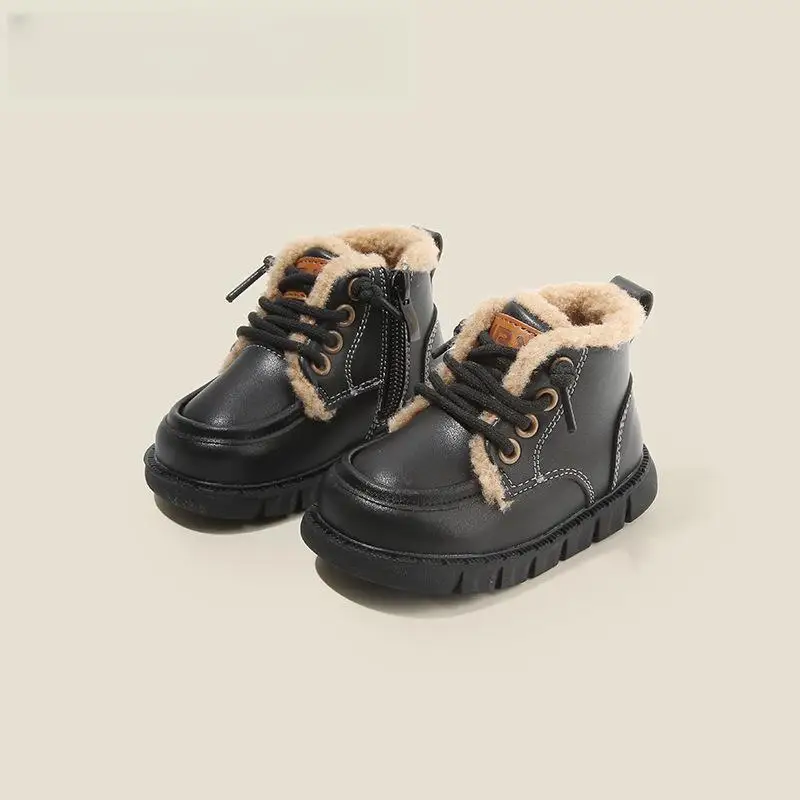 Hochwertige Kinder-Jungen-Schneestiefel, einfarbig, schwarz, braun, für Babys, Mädchen, Winter-Freizeitschuhe, weiche Sohle, für Kleinkinder, Damen-Wanderer mit Samt