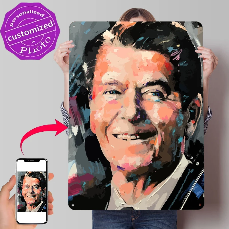 Ronald Reagan Portrait Tinplate Poster Customized Wall Art Retro Vintage Metal Signs for Fans Home Decor Room Decoration Items
