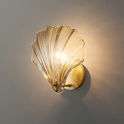 Modern luxury brass wall lamp Nordic shell shape light clear glass wall light fixture bedside restaurant stairs aisle sconces