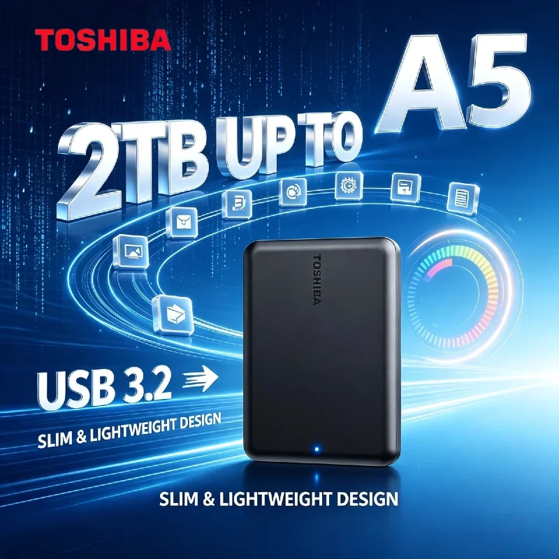 Toshiba A5 Series 2TB USB 3.2 Gen1 Small Black Portable Hard Drive High Speed for Mac PC Pro Unit