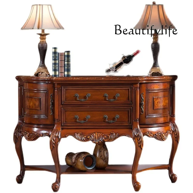 

American-Style Entrance Cabinet Lobby Hallway Home Console Tables Semicircle Wall Locker Carved