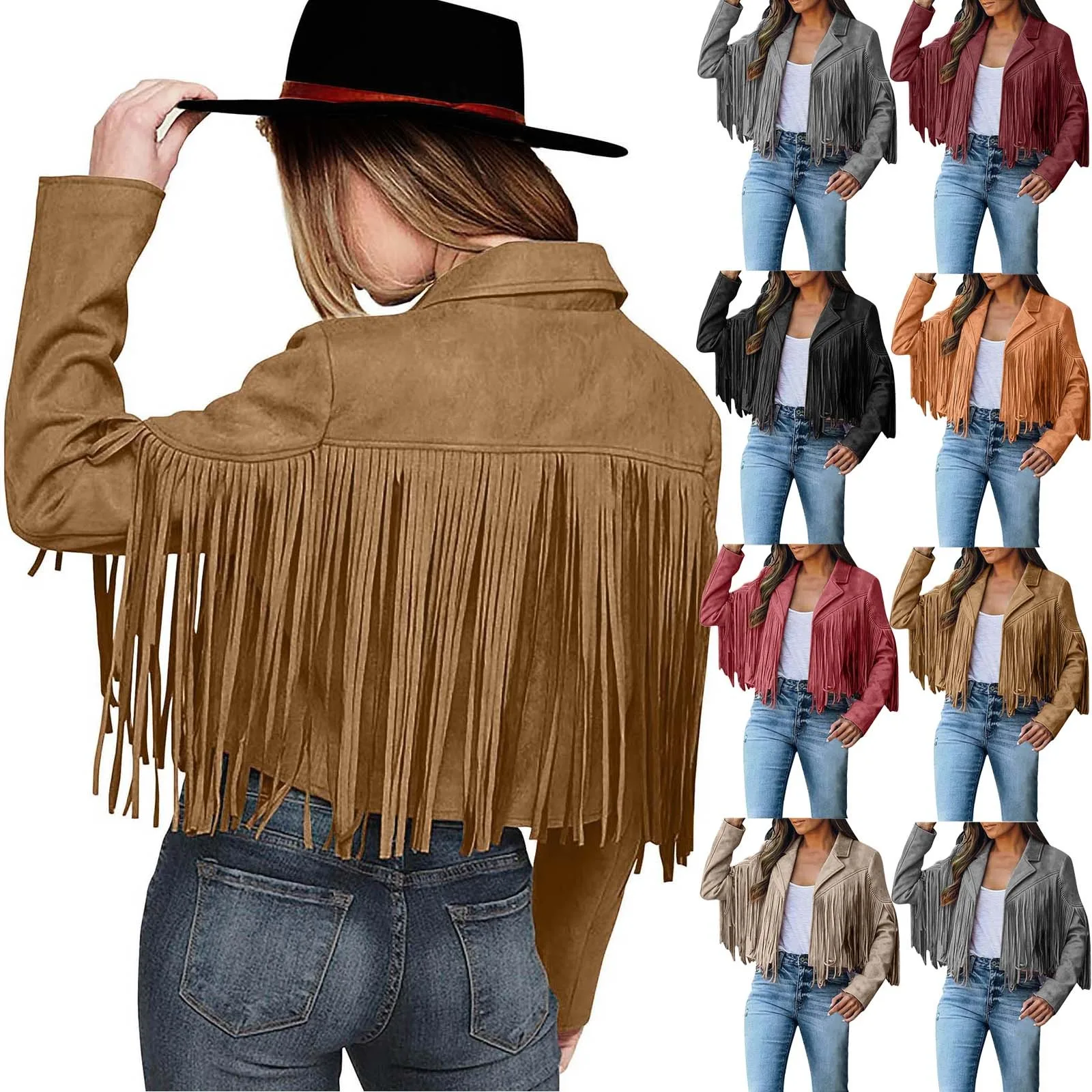 Business Jackets For Women Women Fringe Faux Suede Leather Jackets Fashion Tassel Motorcycle Cropped пуховик женский зимний