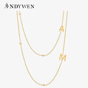 ANDYWEN 925 스털링 실버 골드 편지 일반 펜던트 초커 참 초기 A M 목걸이 26 글자 여성 파인 쥬얼리 알파벳