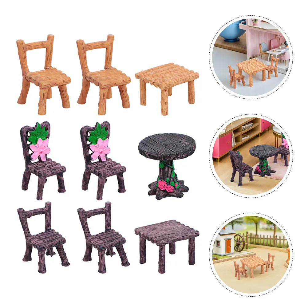 

3Sets Miniature Table Chairs Resin Ornament Micro Landscape Decoration Fairy Garden Decor Dollhouse Accessories Miniature