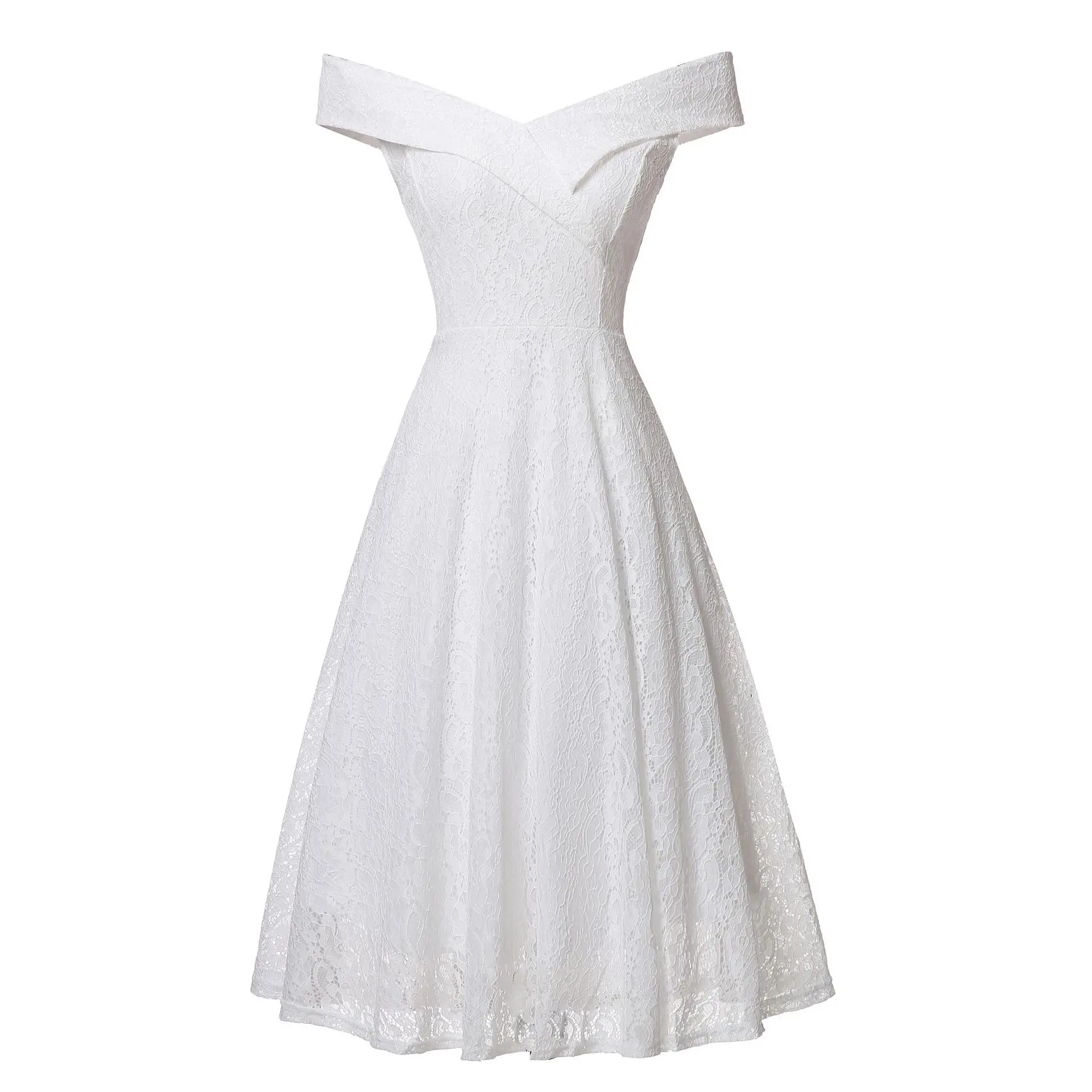 

White summer clothes, new foreign trade women's clothing, one-word shoulder lace dress, new sexy temperament elegant high-end cl