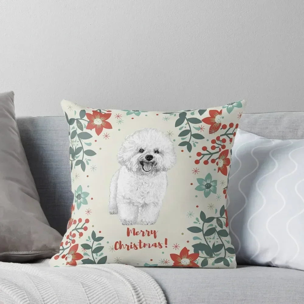 

Christmas Bichon Frise Throw Pillow home decor items ornamental pillows pillow