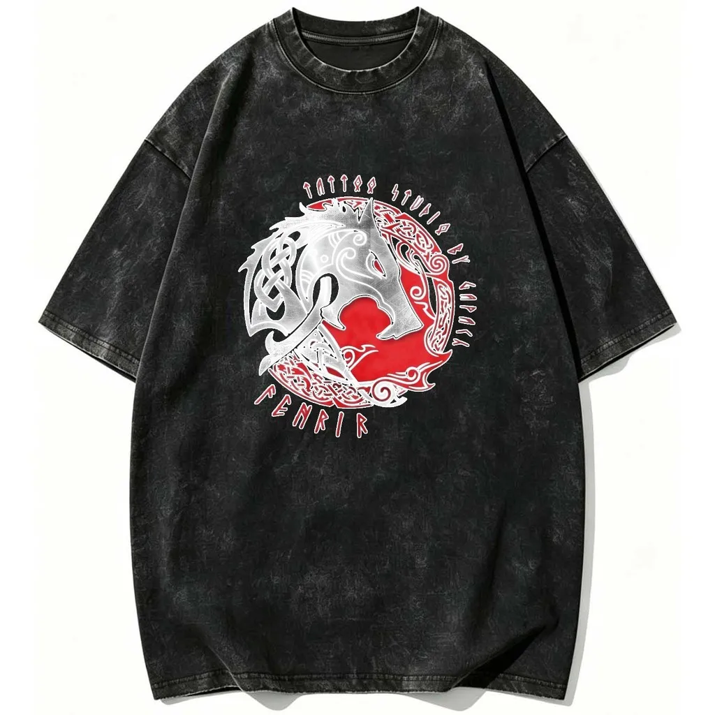 CLOOCL Dragon Head With Red Background Printed T-shirt Premium Heavyweight Retro Washed Tees Harajuku Summer Short Sleeved Top