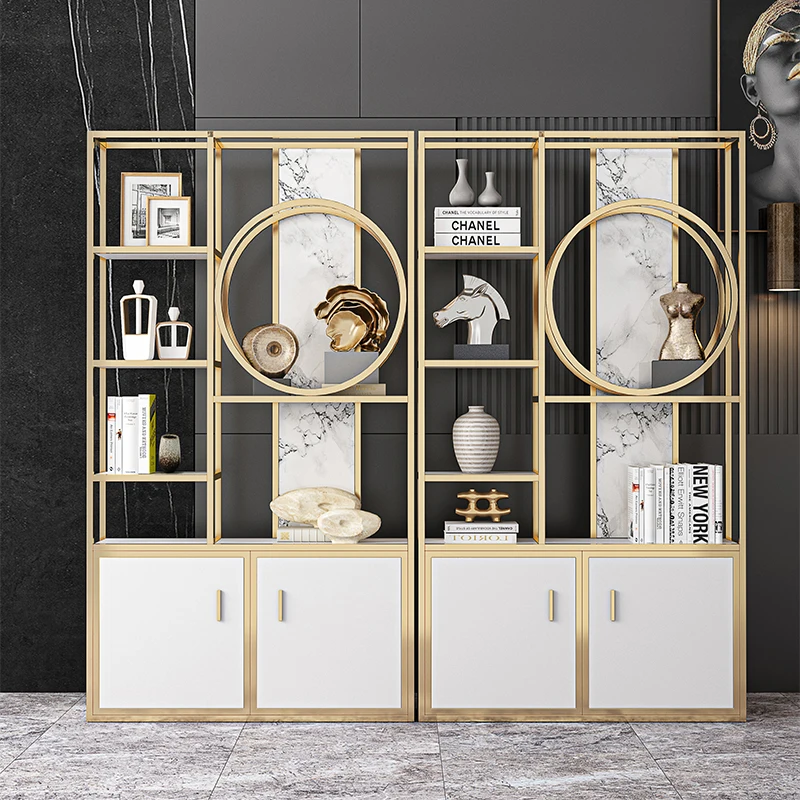 

Modern Simple Light Luxury Bookcase Shelf Marble Metal Display Shelf