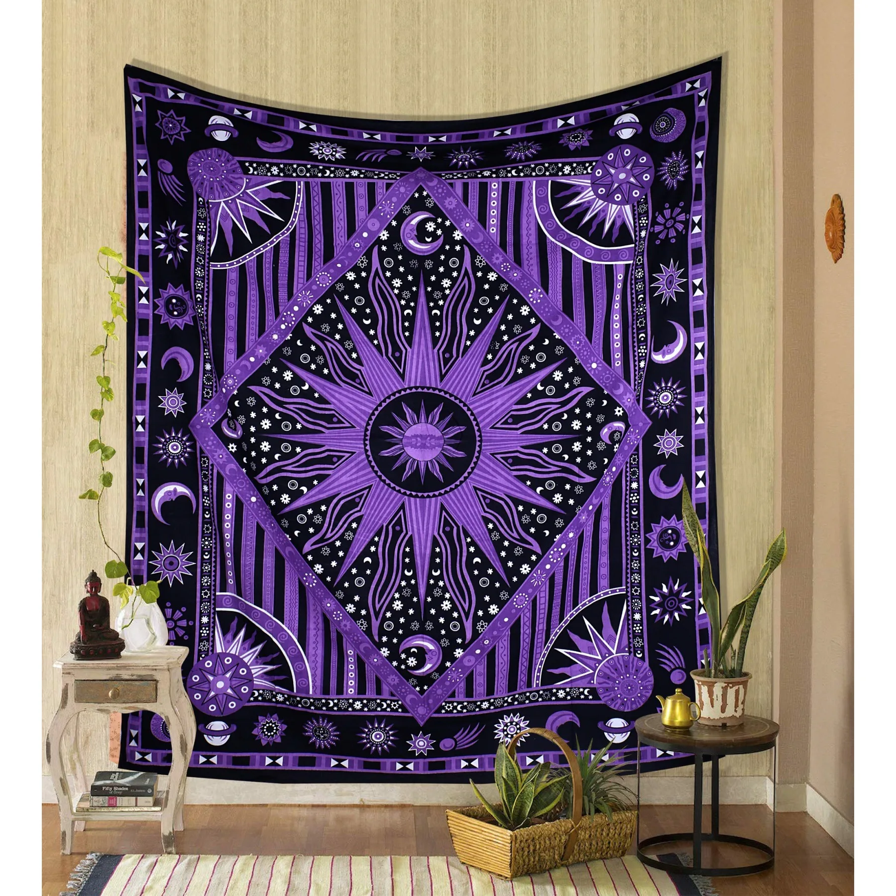 VIKAMA Bohemian Sun Moon Tapestry Celestial Aesthetics Wall Hanging Bedroom, Living Room, Dormitory Home Decoration