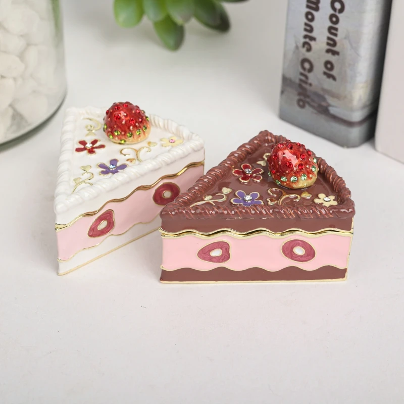 SHINNYGIFTS  Cake Jewelry Trinket Boxes Hand Painted Enameled with Shinning Rhinestones, Ring Storage Unique Gift Dressing Table