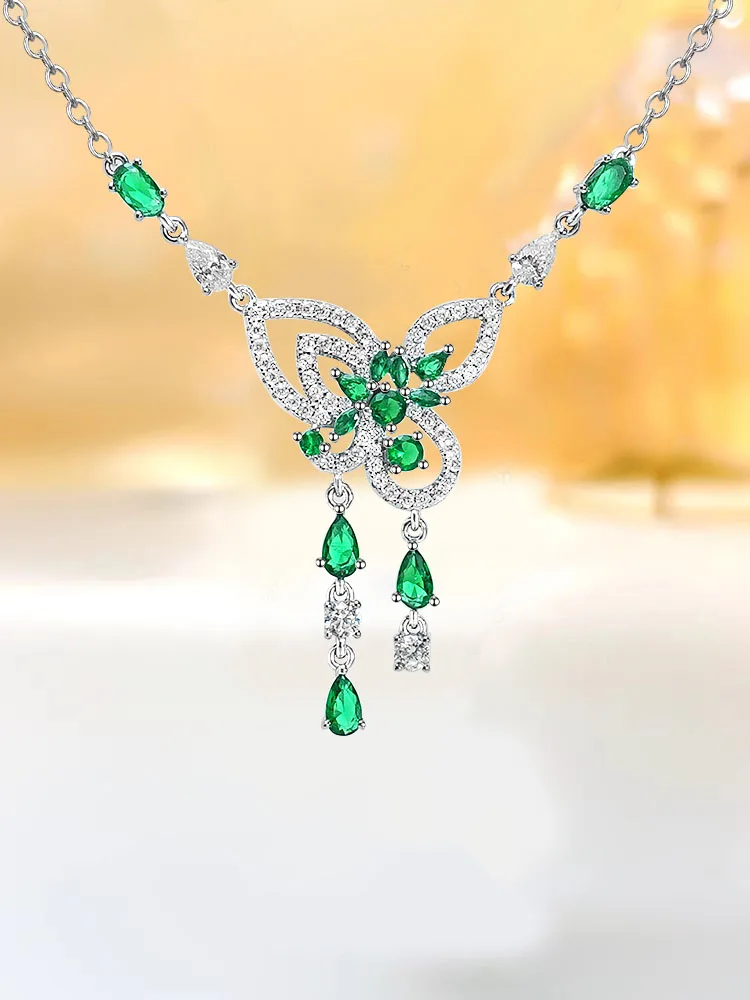 

Fashion Jewelry S925 Sterling Silver Butterfly Tassel Necklace Pendant Women's Classic Simple Fashion Full Diamond Neckchain