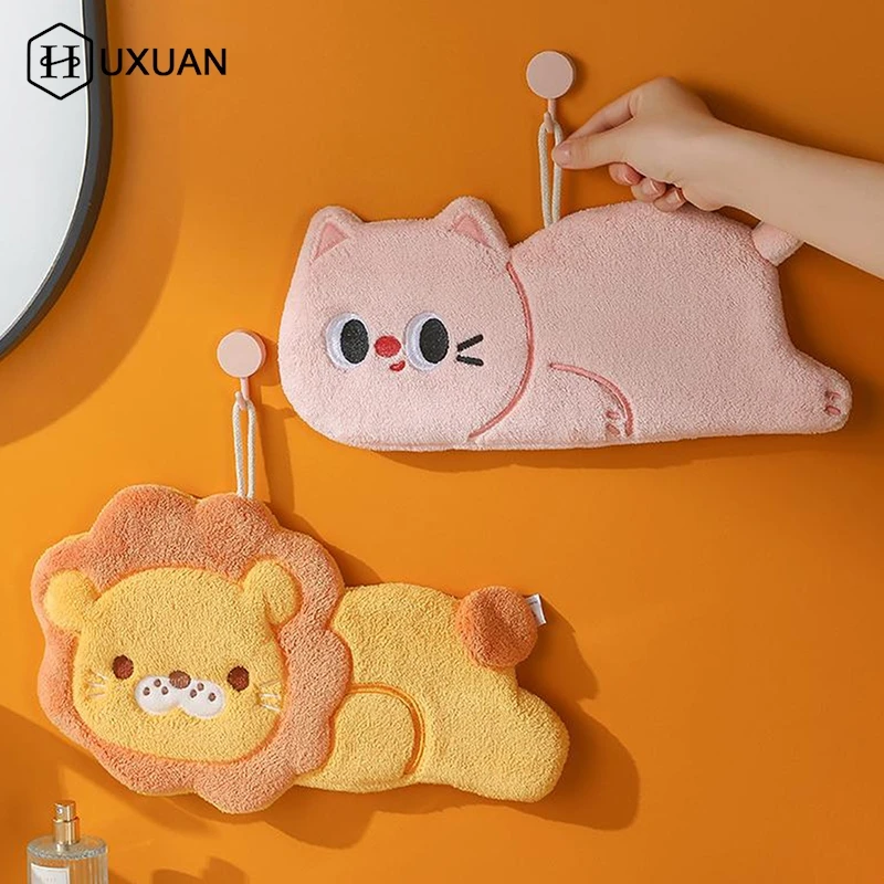 

【НОВИНКА】Полотенце для рук с рисунком кота и льва, кухонное полотенце для ванной комнаты, подвесное полотенце с супер водопоглощением, быстросохнущее