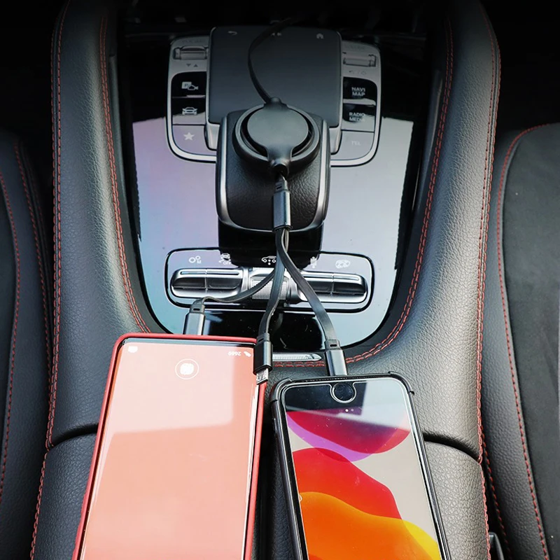 Car 3 In 1 USB Cable Retractable Fast Charging Cable Tool For Ford Mustang GT 2020 2019 2018 2017 2016 SHELBY Car Accessories