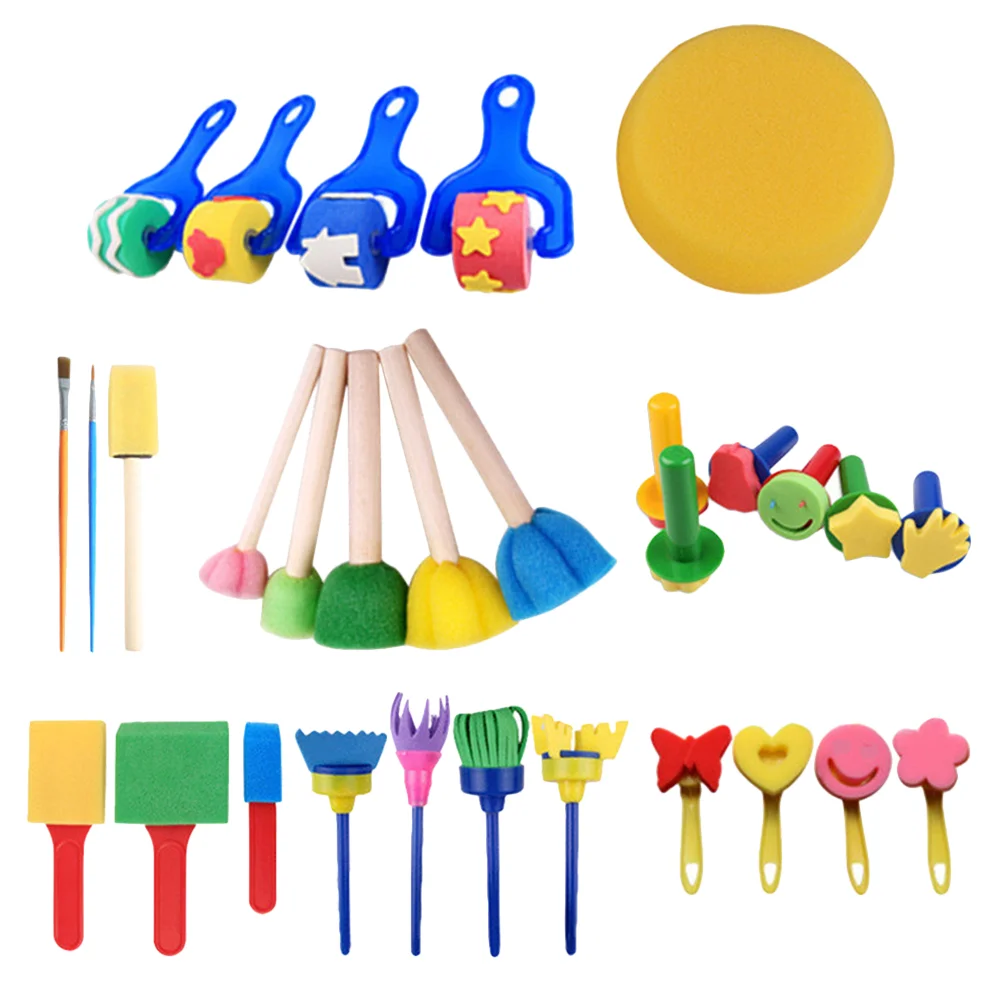 30 Pcs Kids Sponge Painting Tools Premium Quality Plastic Sturdy Safe Ergonomic Handle Preschool Kindergarten Drawing